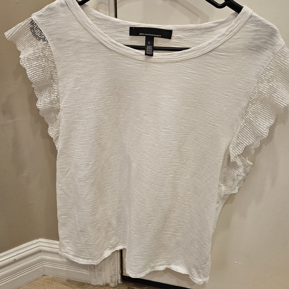 White House Black Market White Ruffle Short Sleeve Top